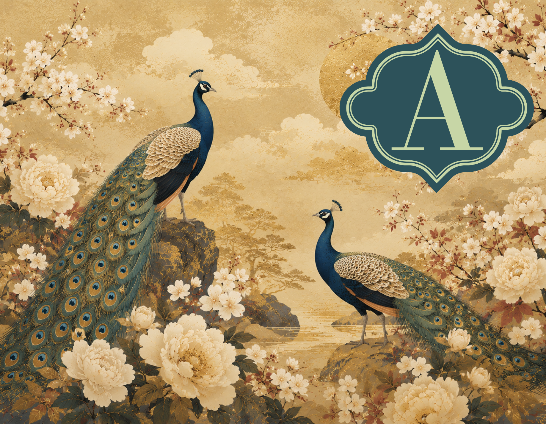 Chinoiserie - Golden Peacocks