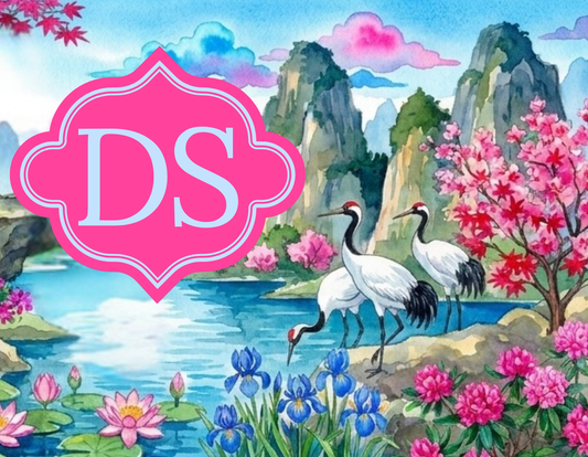 Chinoiserie - Landscape Scene 1, Majestic Cranes