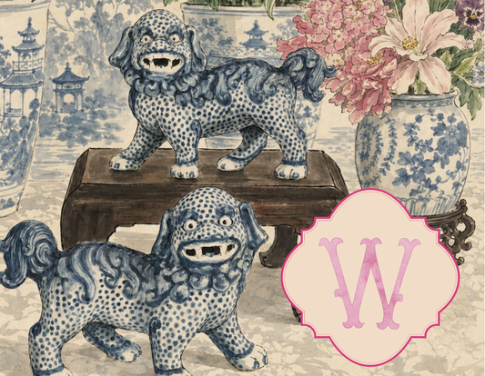 Chinoiserie - Foo Dogs Blue Vignette