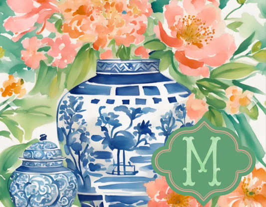 Floral - Chinoiserie Ginger Jar Flowers, Peach