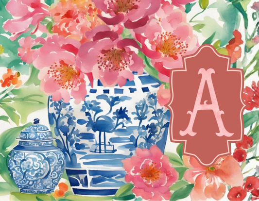 Floral - Chinoiserie Ginger Jar Flowers, Red