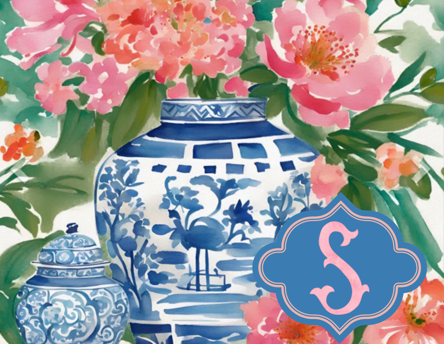 Floral - Chinoiserie Ginger Jar Flowers, Pink
